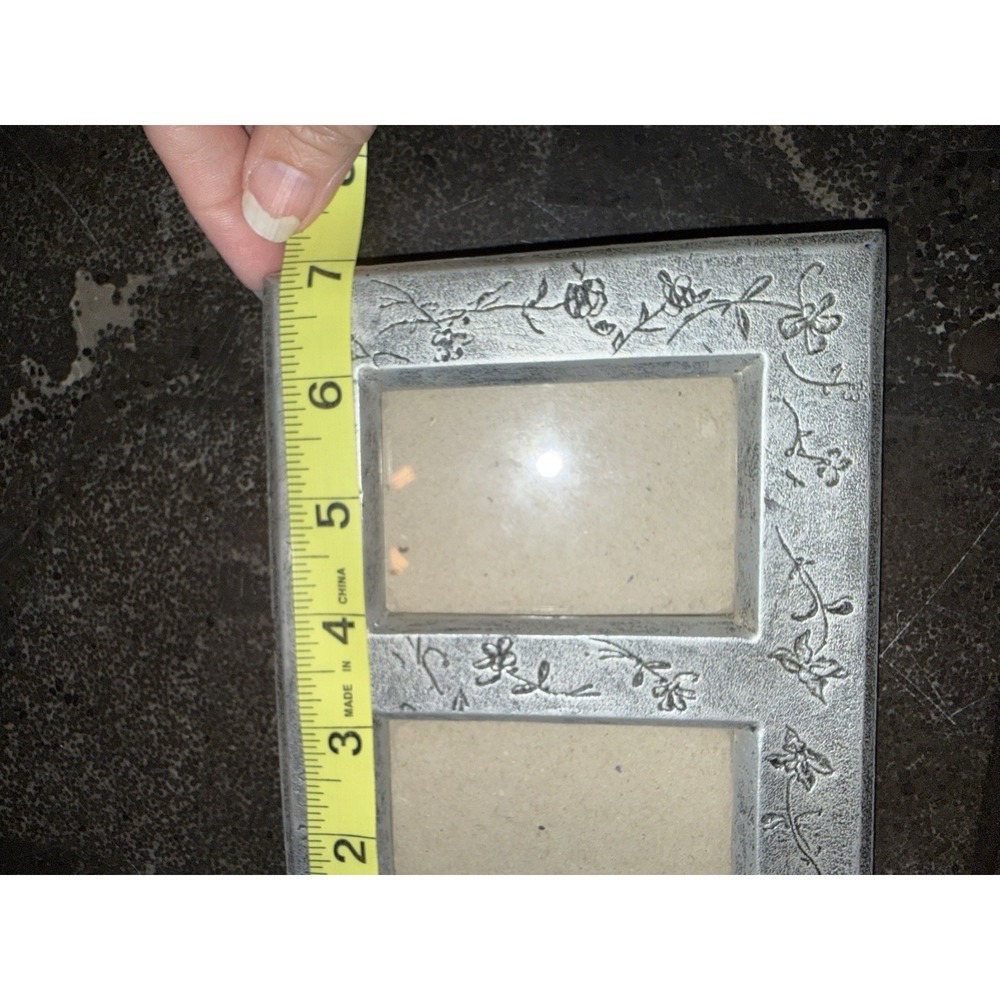 2 Vintage 1999 Burnes of Boston Peweter Frame Floral Fits Two Photos 2.5" x 3.5" - Picture 6 of 8
